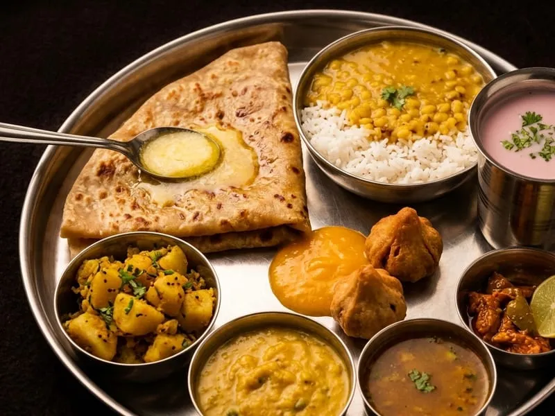 Maharashtrian vegetarian food served for a catering event