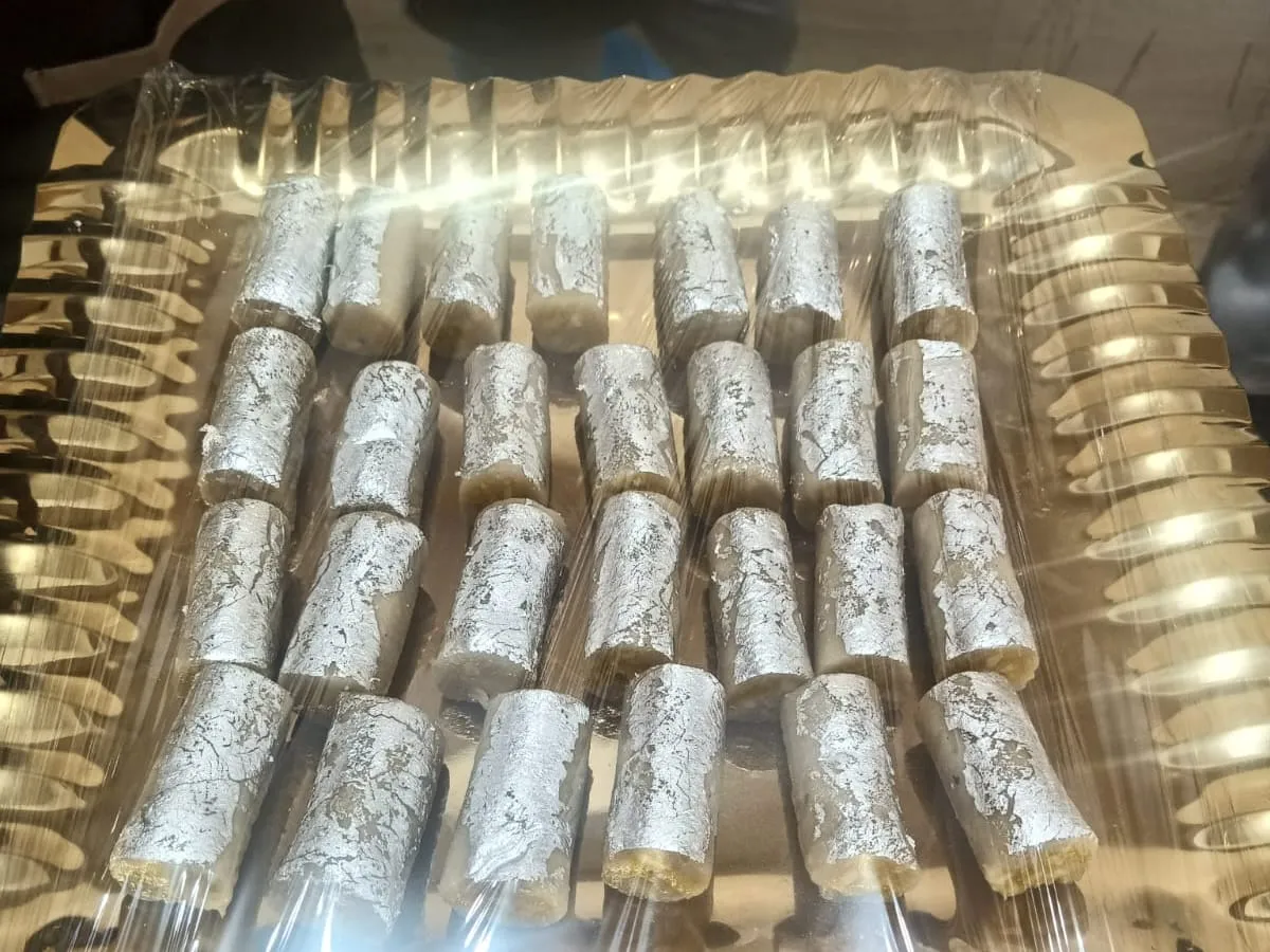 Tray of kaju roll sweets ready to serve
